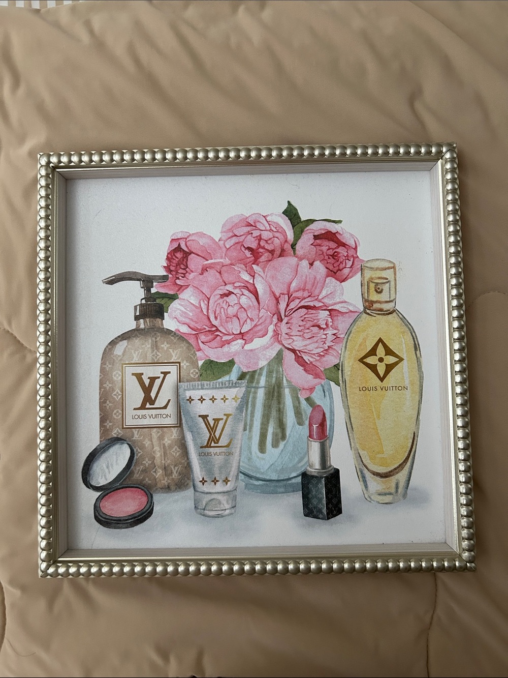 Louis Vuitton Pink Floral Vanity Art with Gold Accents